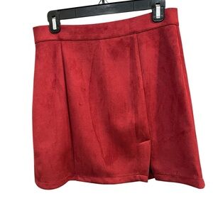 Red Faux Suede Mini Skirt - Large